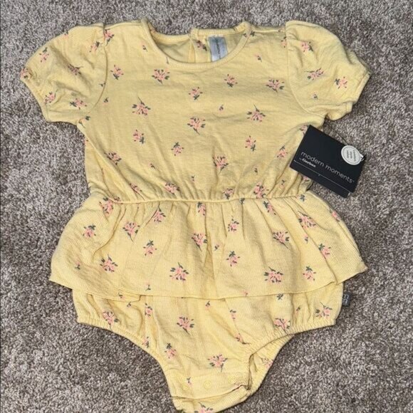 Modern moments by Gerber Yellow Floral Baby Romper - Picture 1 of 3